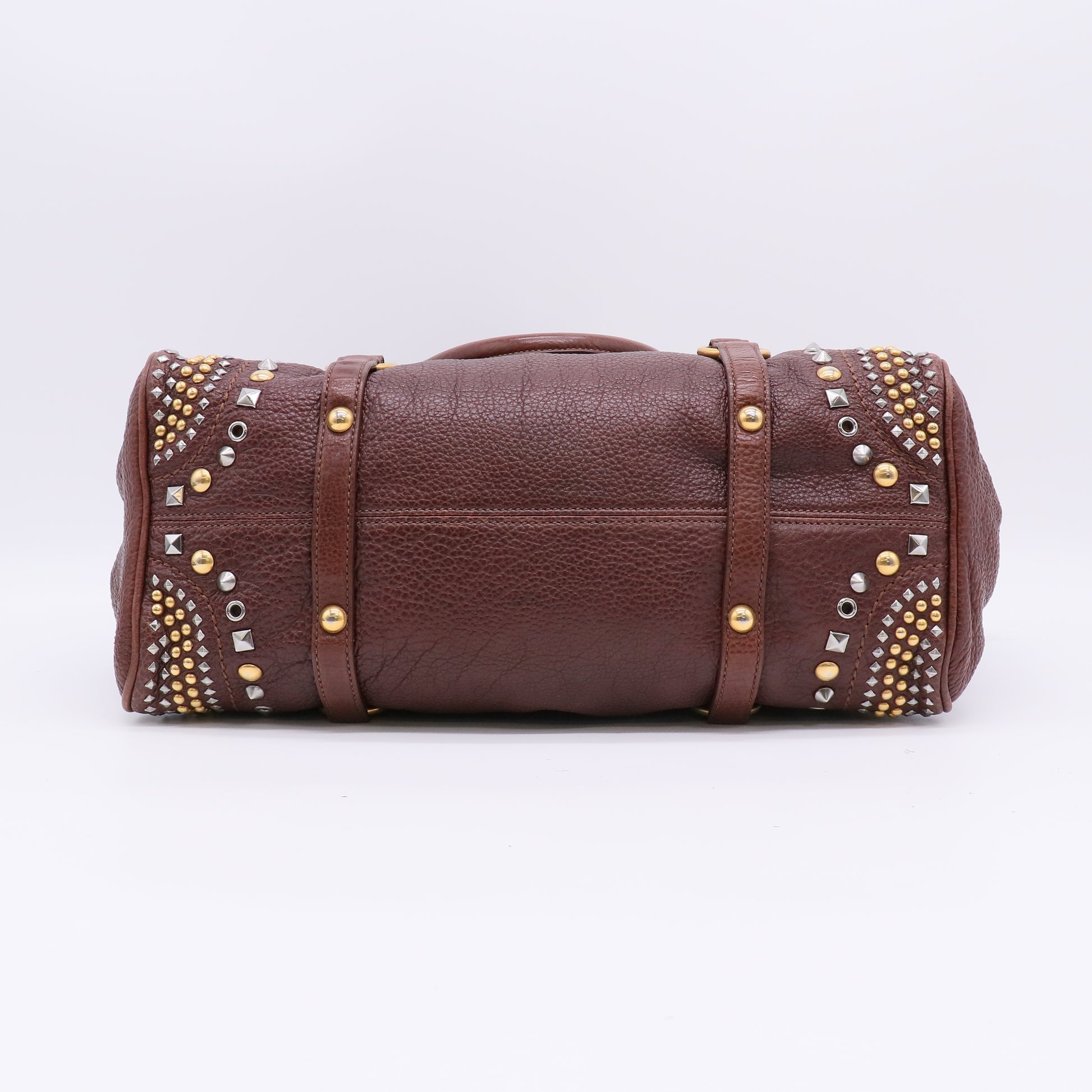 Miu Miu Leather Vitello Lux Bow Bag Burgundy/Brown twins B20789