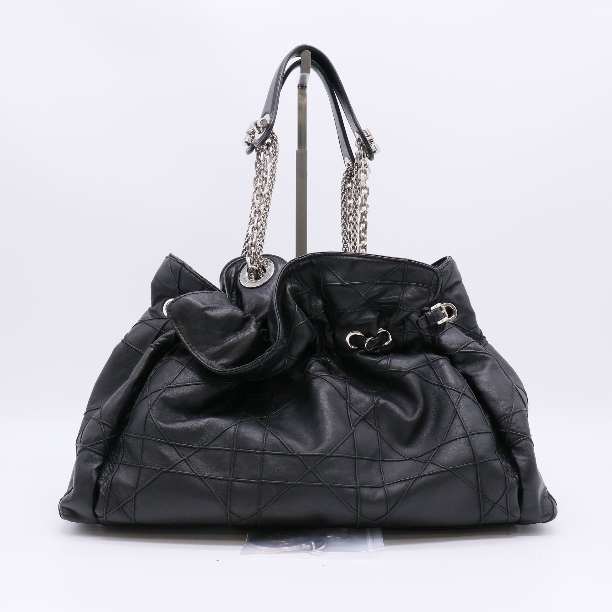 Christian Dior Black Leather Quilted Cannage Le Trente Bag twins B22767