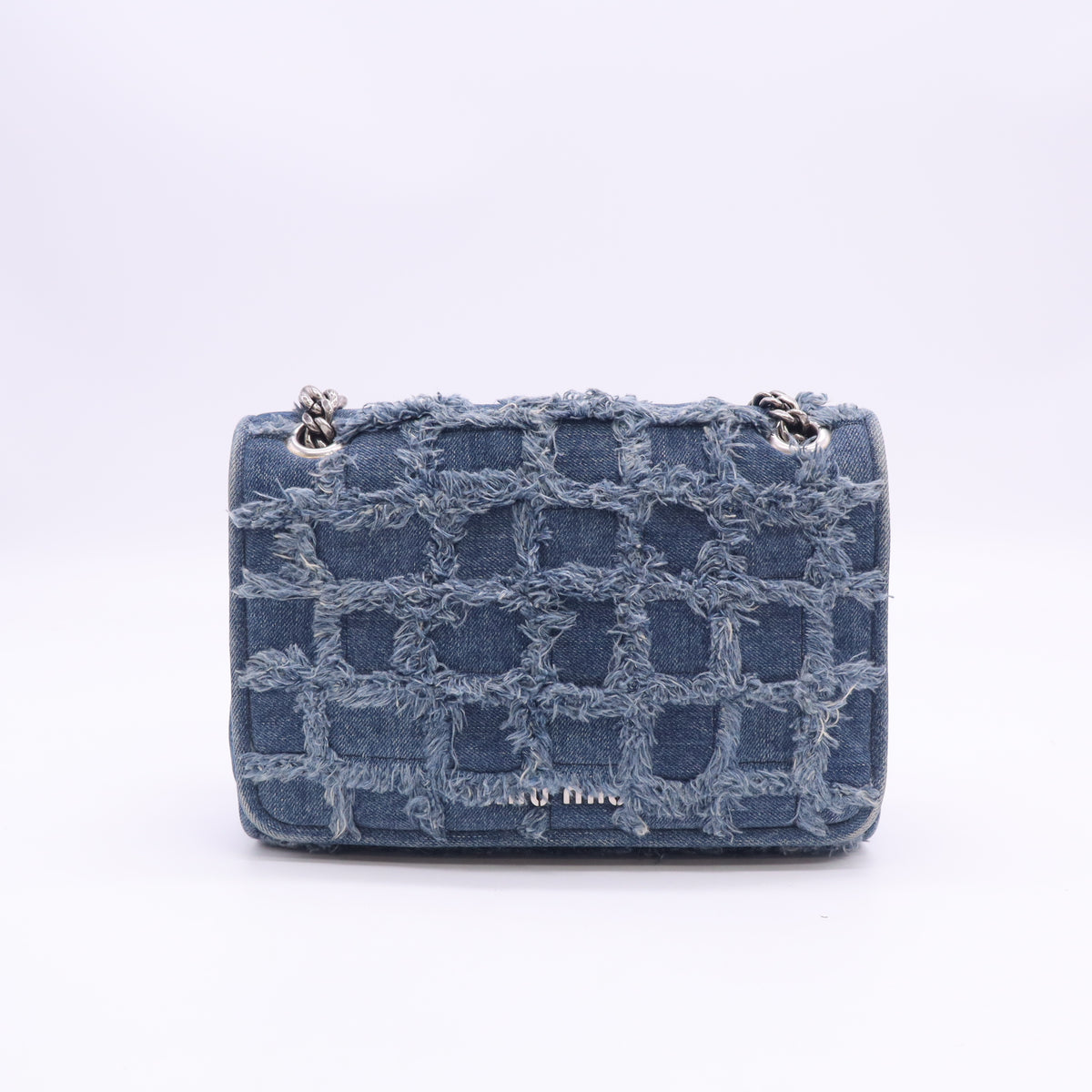 Miu Miu Frayed Distressed Denim Chain Shoulder Bag Twins LDJ6636