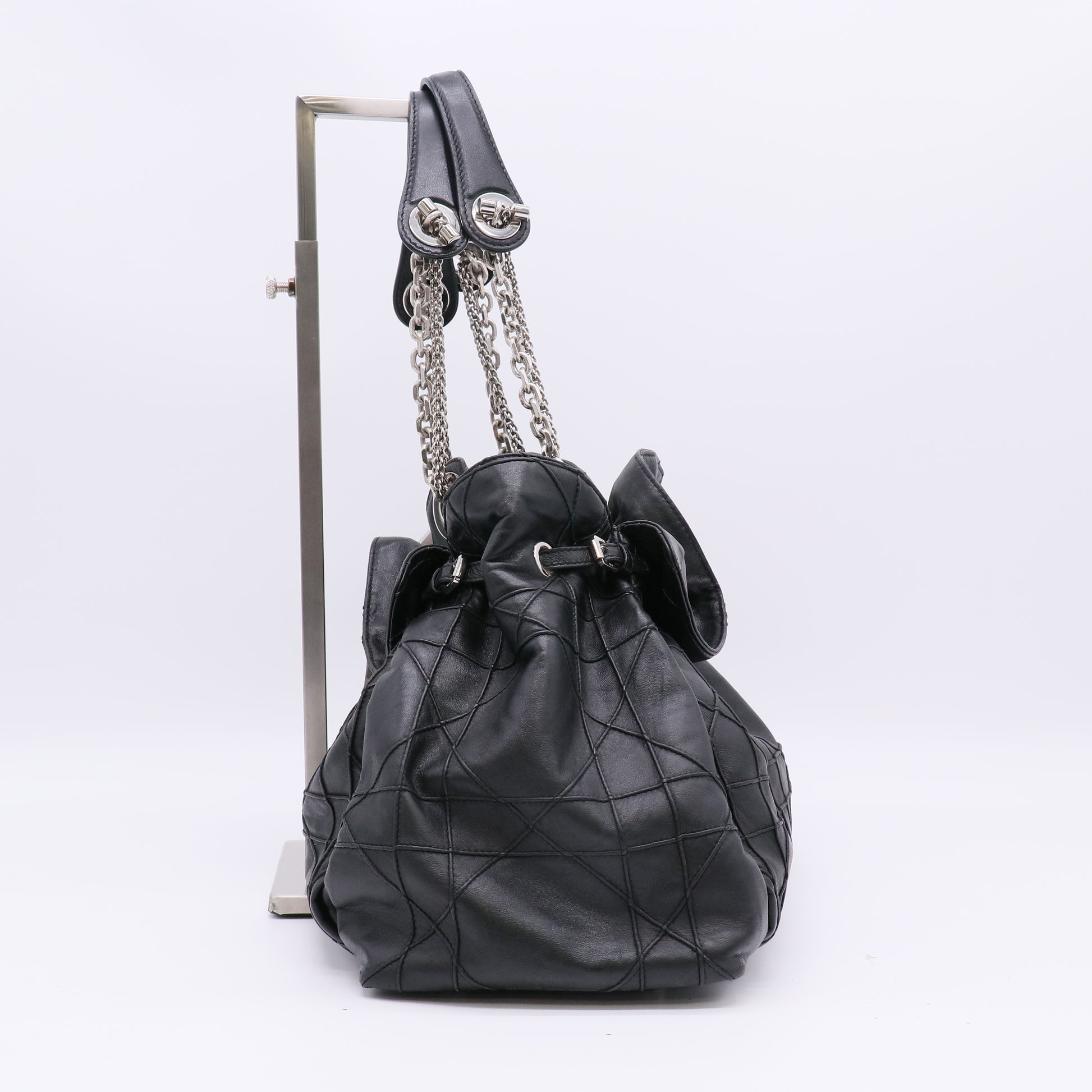 Christian Dior Black Leather Quilted Cannage Le Trente Bag twins B22767