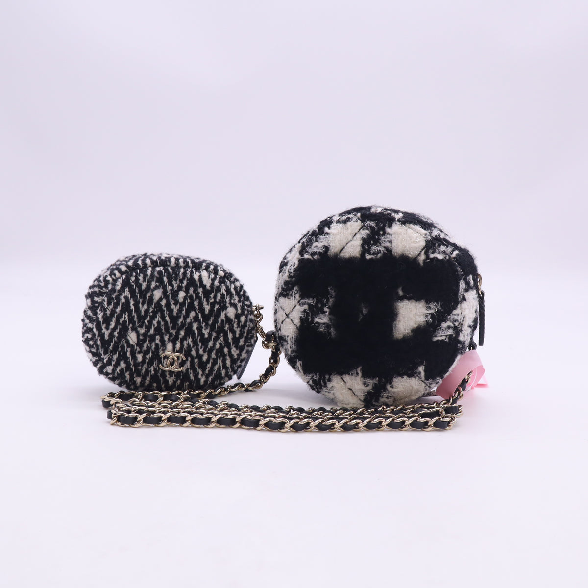 Chanel Tweed Tweed-On-Chain Double Round Clutch With Chain Twins LDJ6625