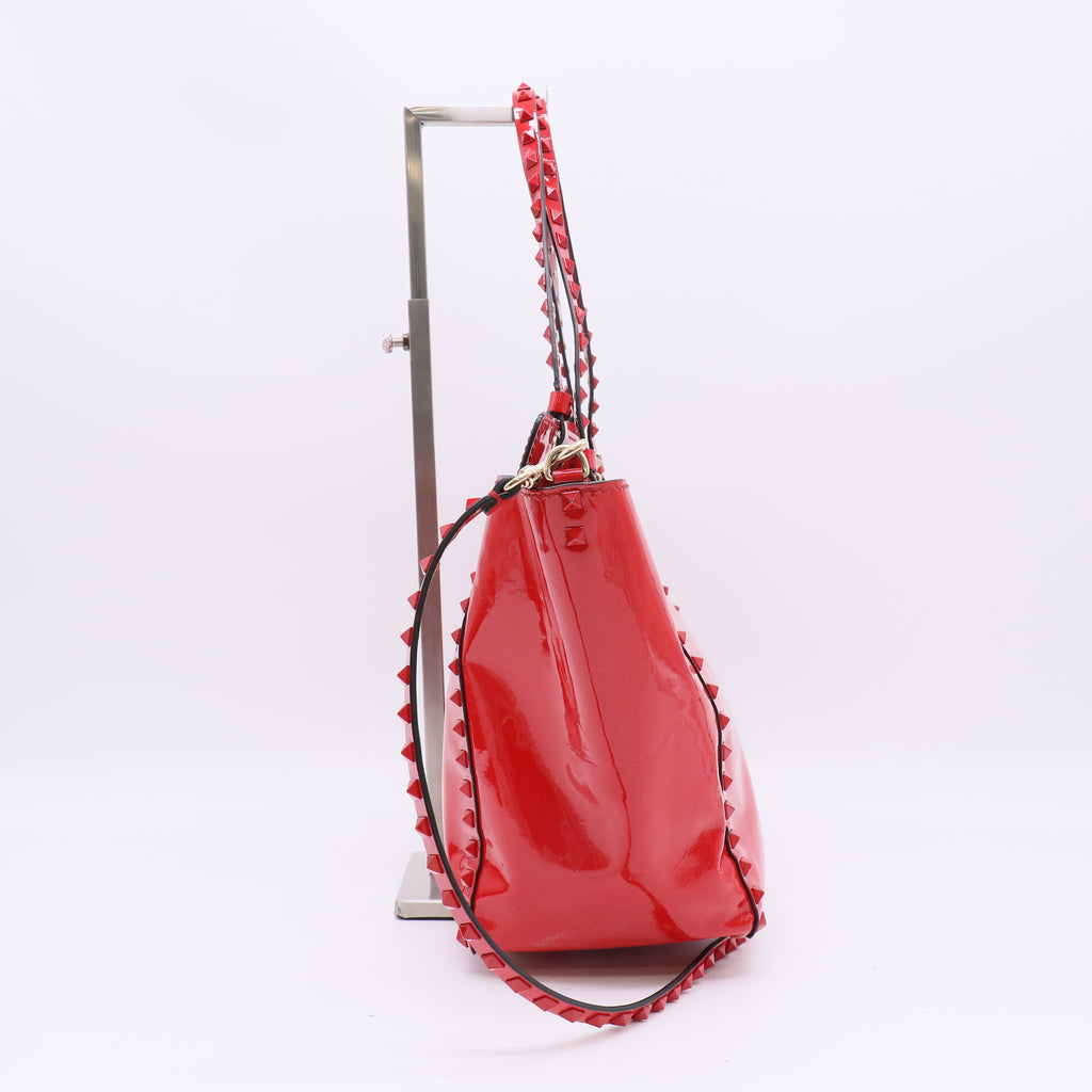 Valentino Red Patent Leather Rockstud Medium Trapeze Tote Bag twins B22663