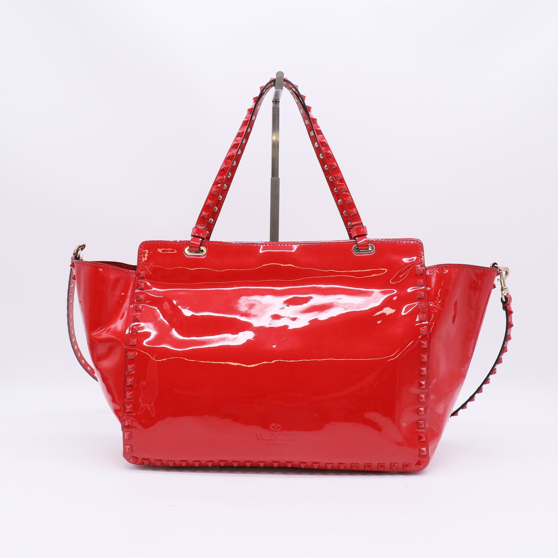 Valentino Red Patent Leather Rockstud Medium Trapeze Tote Bag twins B22663