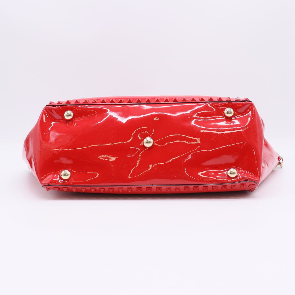 Valentino Red Patent Leather Rockstud Medium Trapeze Tote Bag twins B22663
