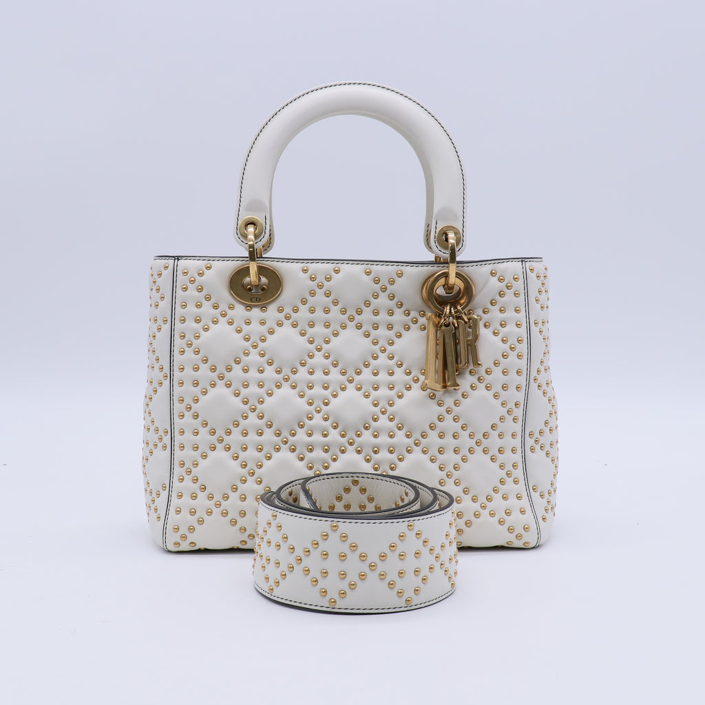 Christian Dior Supple Lady Dior Bag Cannage Studded Lambskin Medium  B21638