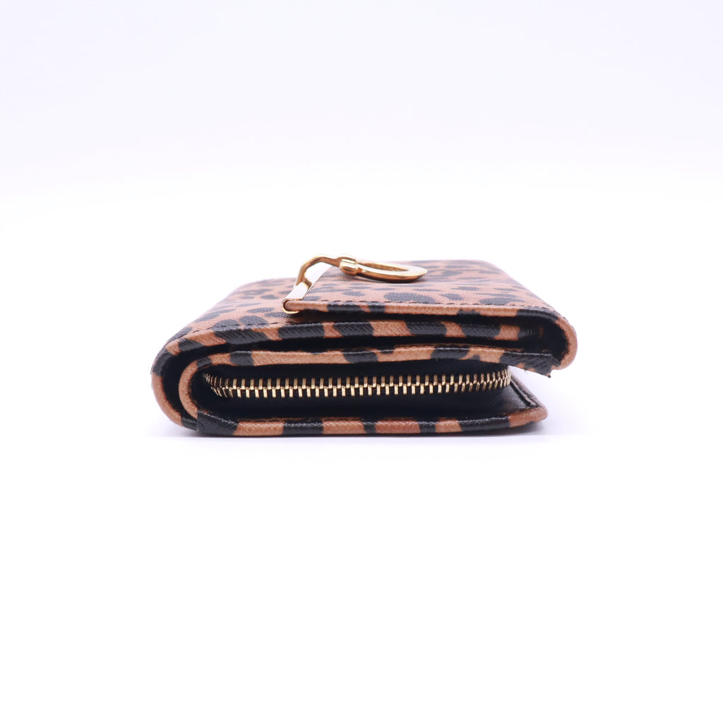 Salvatore Ferragamo Leopard Print Leather Gancio Bit Compact Wallet W22835