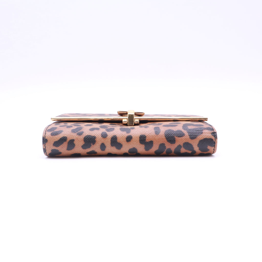 Salvatore Ferragamo Leopard Print Leather Gancio Bit Compact Wallet W22835