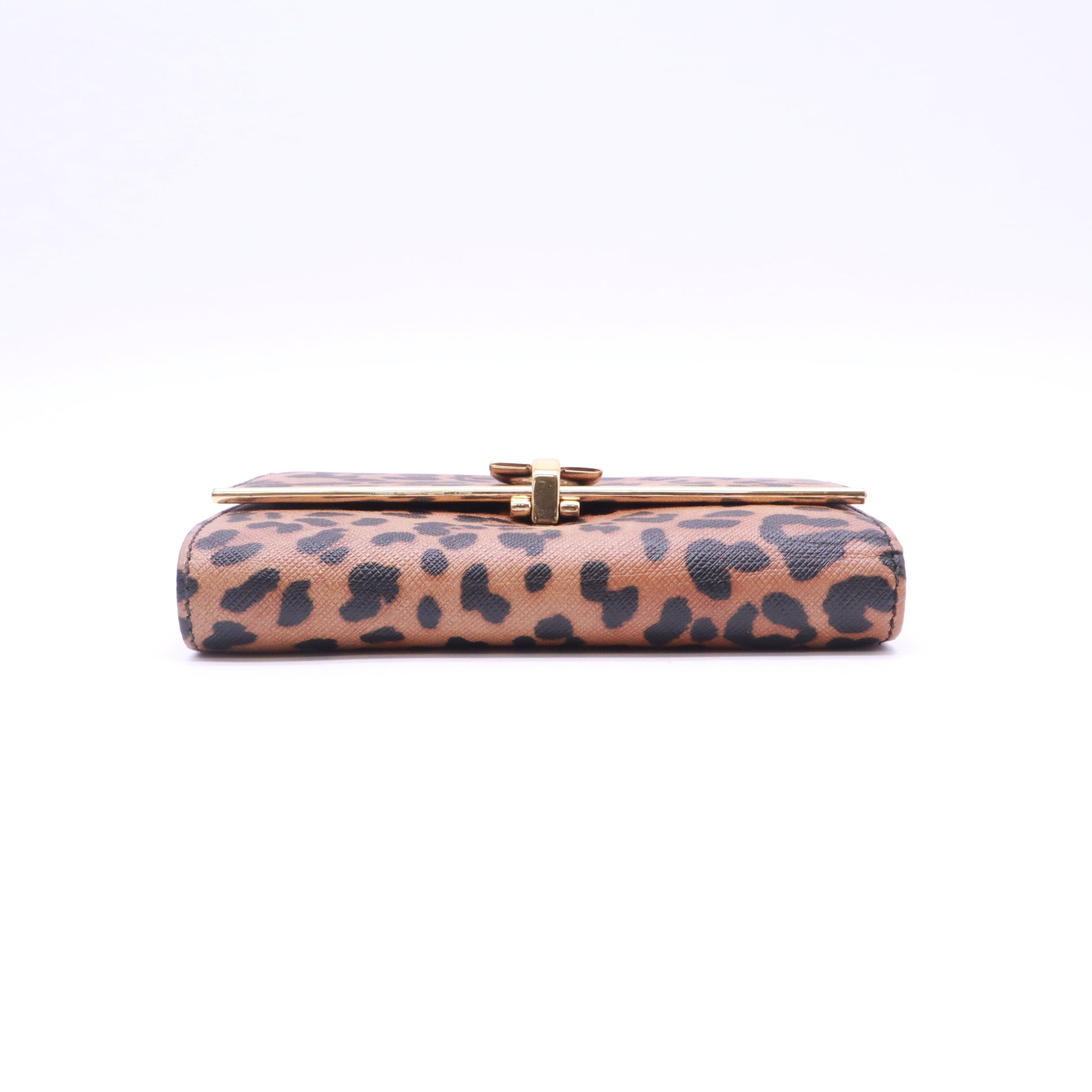 Salvatore Ferragamo Leopard Print Leather Gancio Bit Compact Wallet W22835