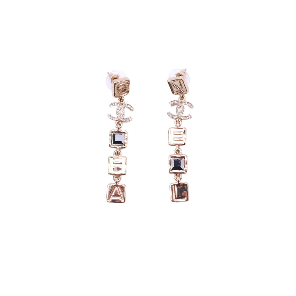 Chanel Strass Geometric Logo Drop Earrings W22905