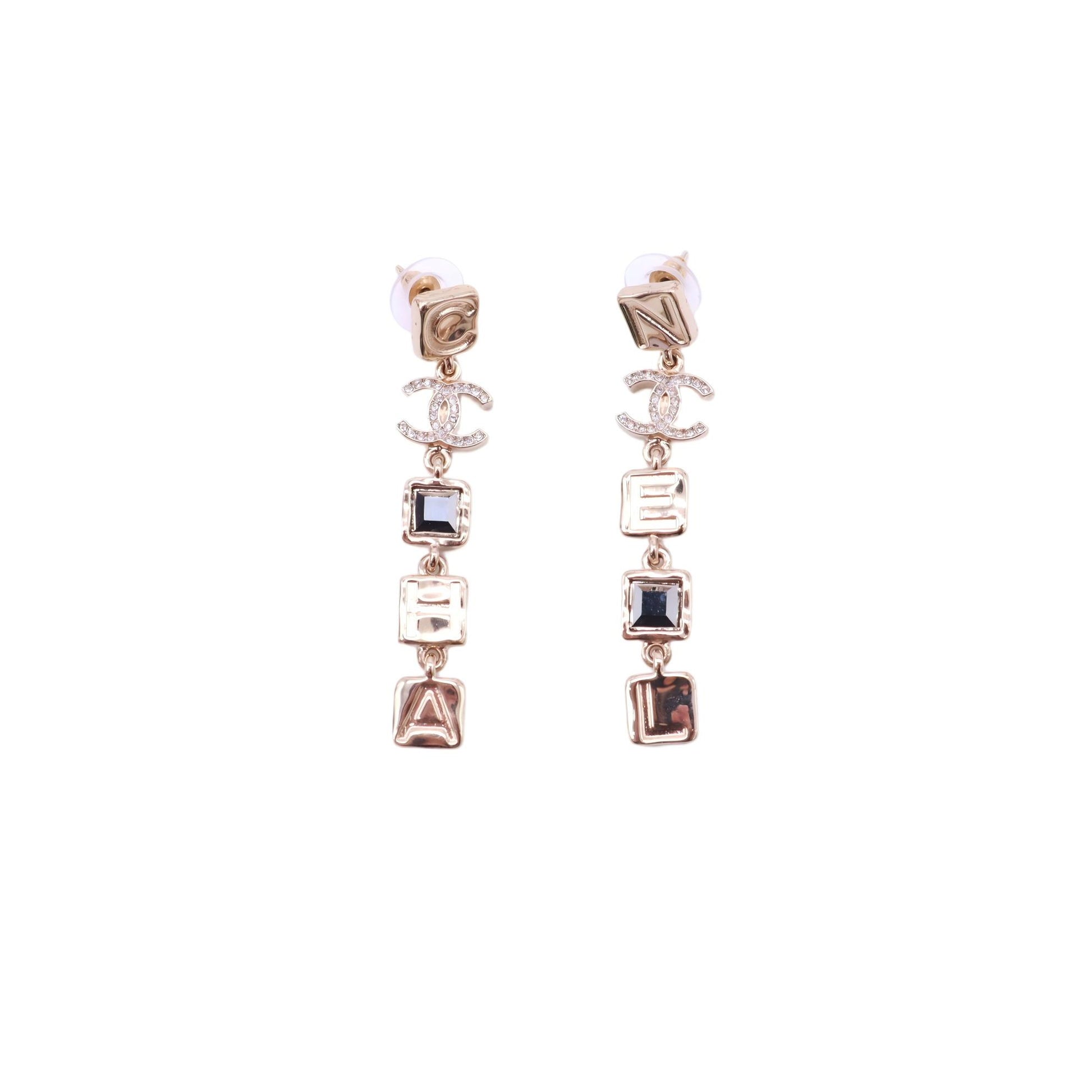 Chanel Strass Geometric Logo Drop Earrings W22905