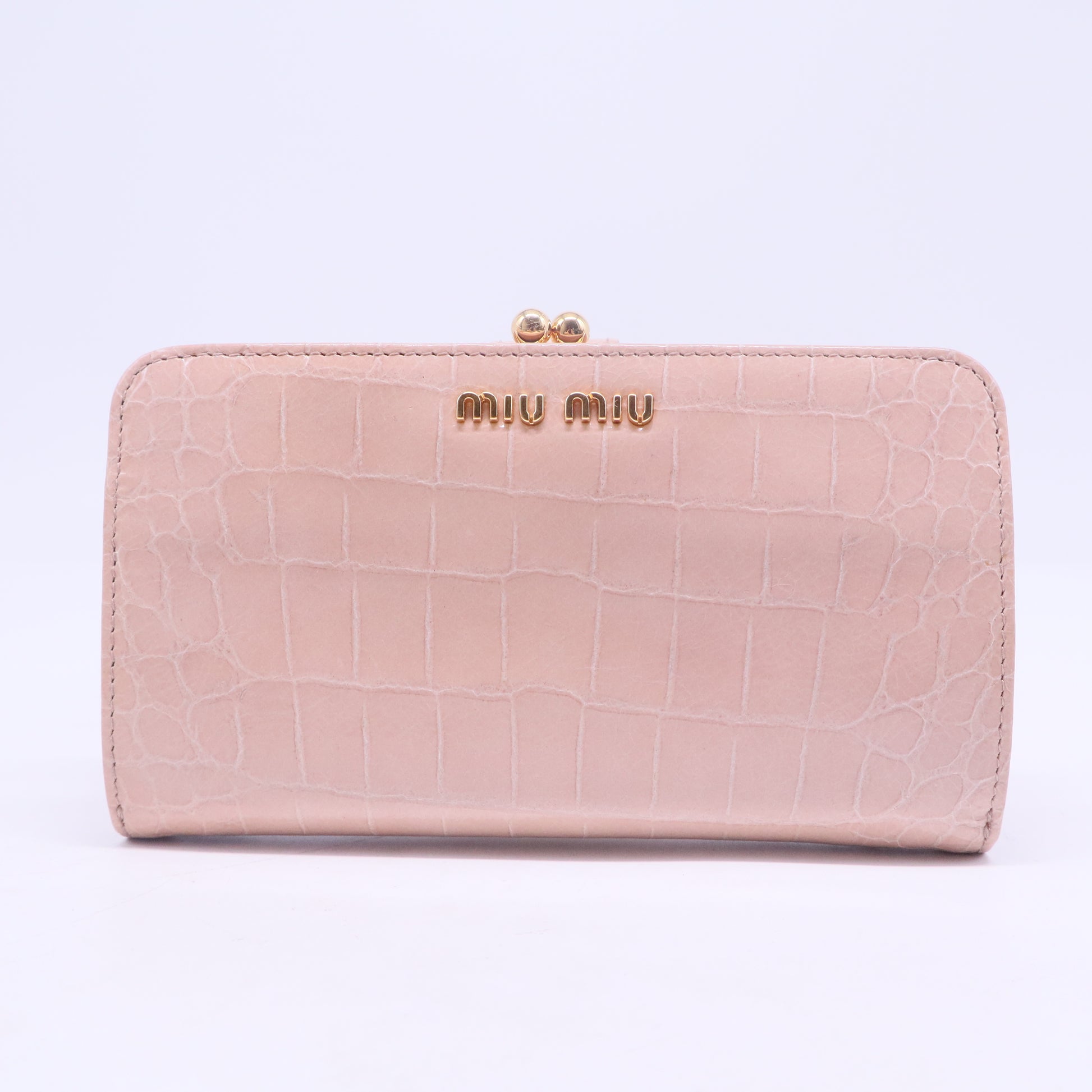 Pink Croc Embossed Leather Twisted Lock Wallet W20551