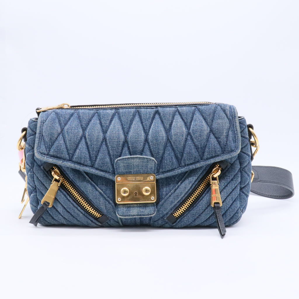 Matelasse Denim Biker Shoulder Bag Twins
