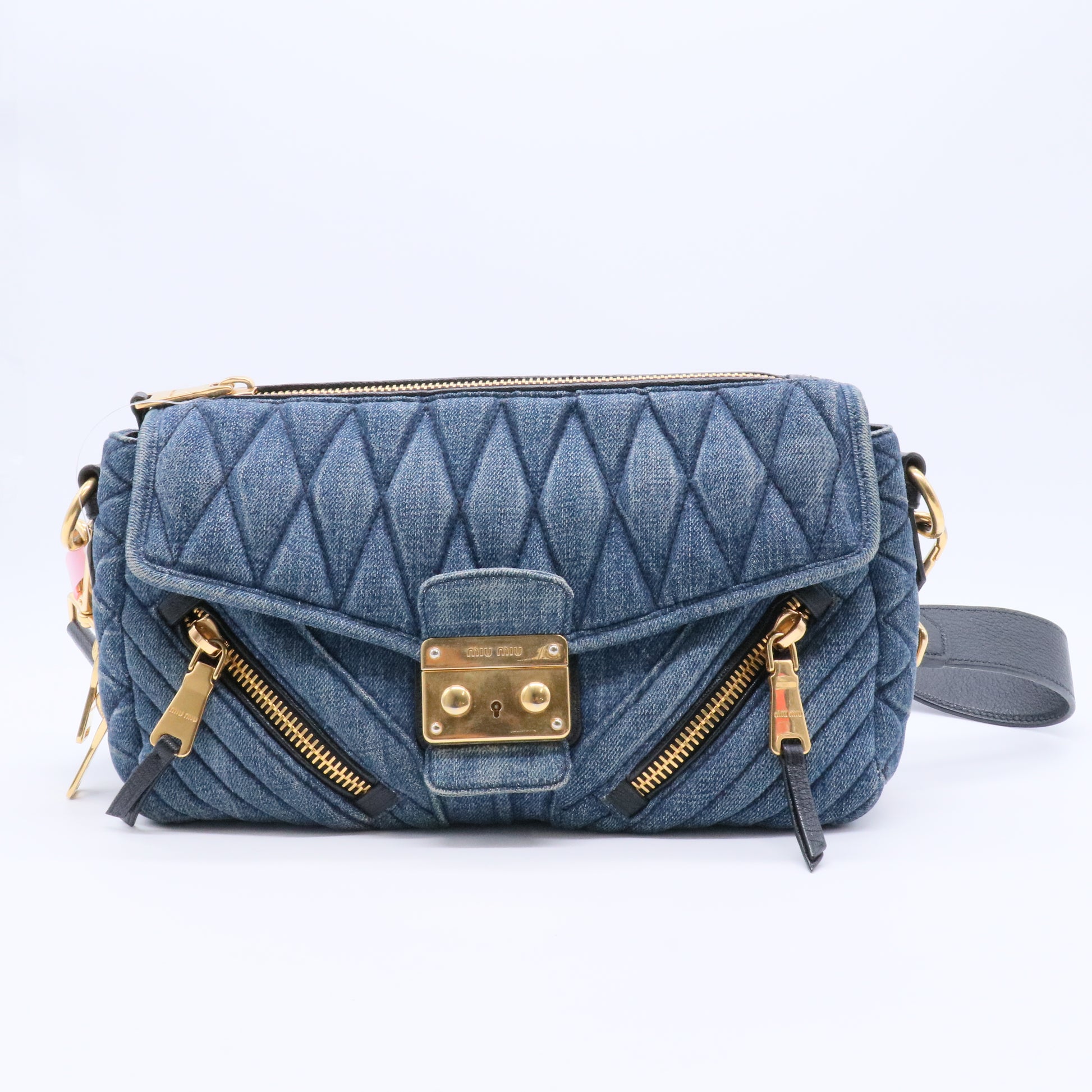 Matelasse Denim Biker Shoulder Bag Twins