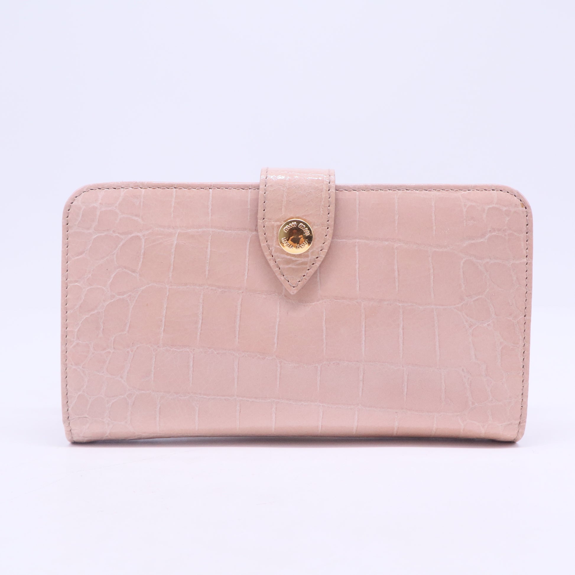 Pink Croc Embossed Leather Twisted Lock Wallet W20551