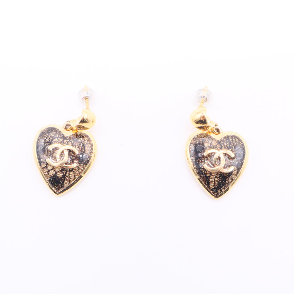 Chanel  Earrings Gold Heart Coco Mark Lace Twins LDJ2592
