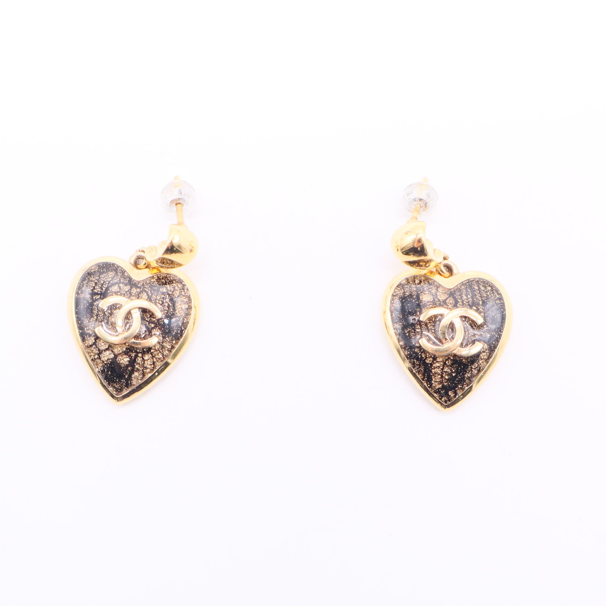 Chanel  Earrings Gold Heart Coco Mark Lace Twins LDJ2592