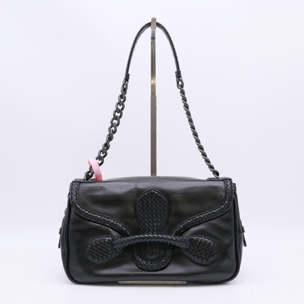 Bottega Veneta Rialto Shoulder Bag Leather with Intrecciato Detail Medium twins LDJ4829