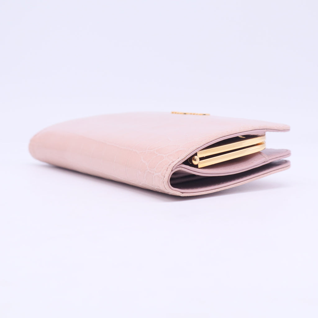 Pink Croc Embossed Leather Twisted Lock Wallet W20551