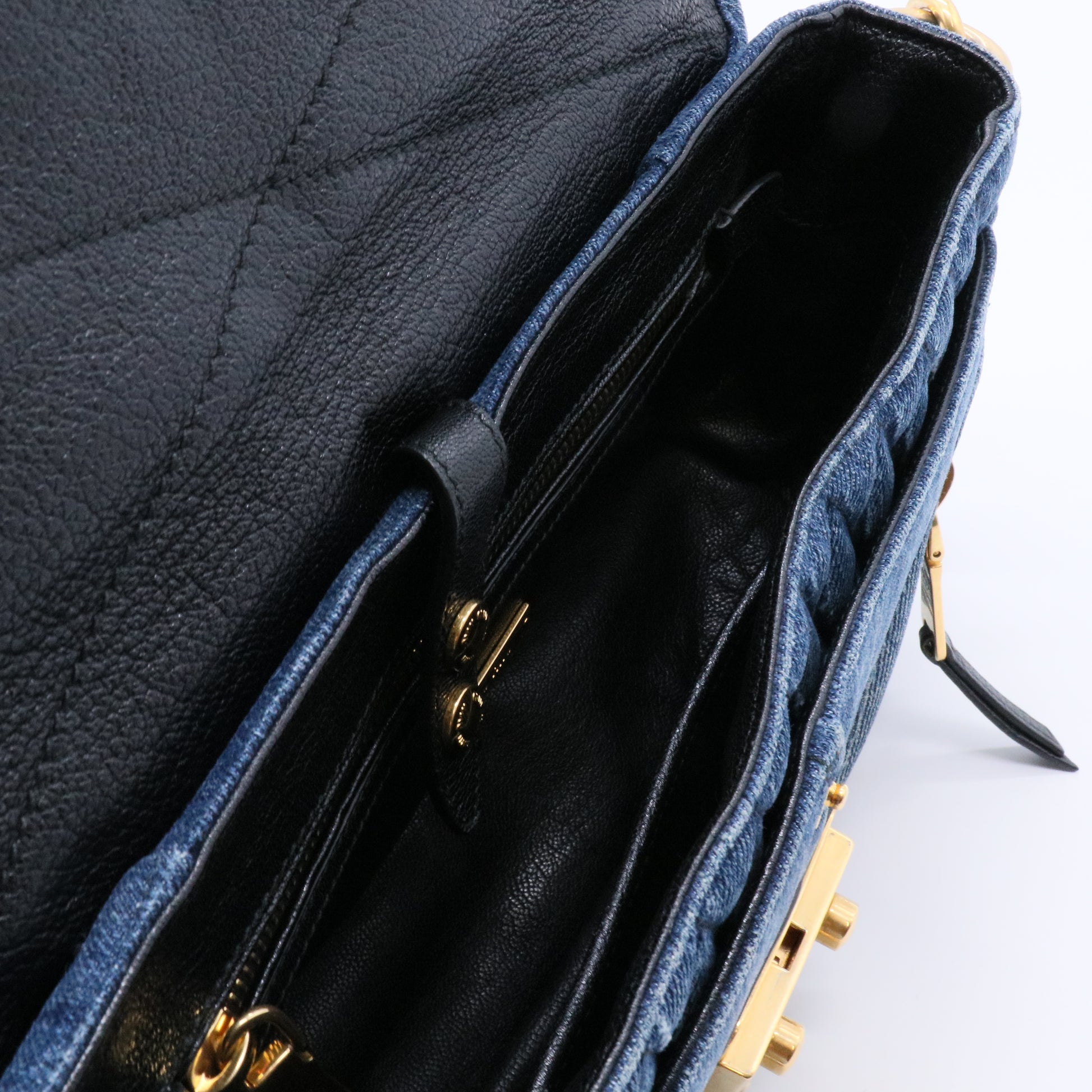 Matelasse Denim Biker Shoulder Bag Twins