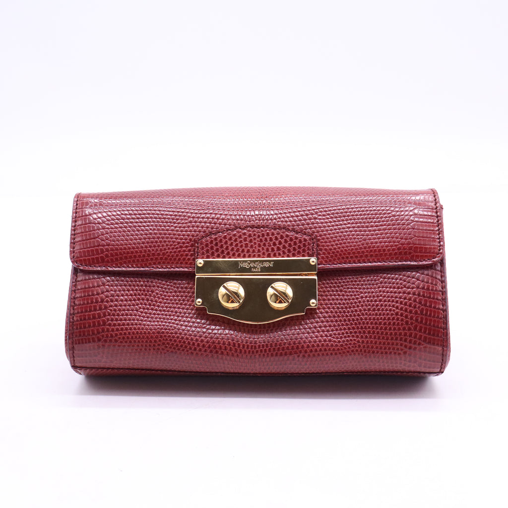 Burgundy Red Lizard Skin Clutch W21162