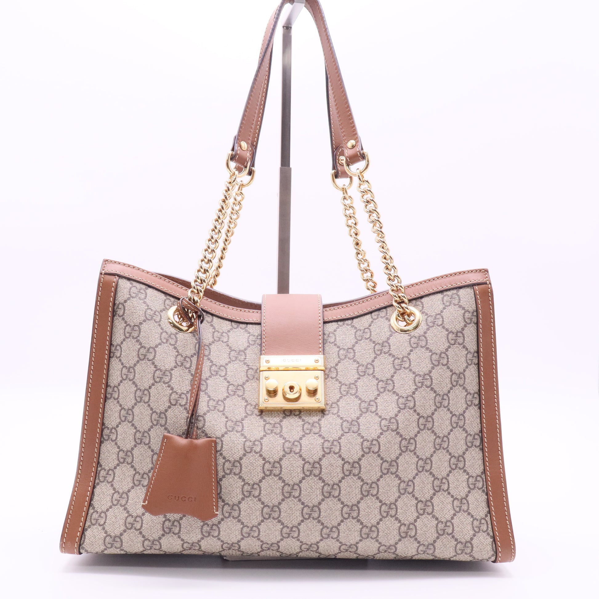 Padlock Chain Tote GG Coated Canvas with Leather Medium twins