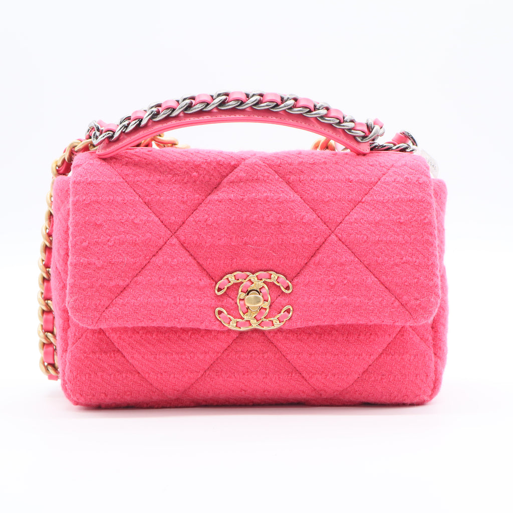 Pink Quilted Tweed Small Chanel 19 Bag