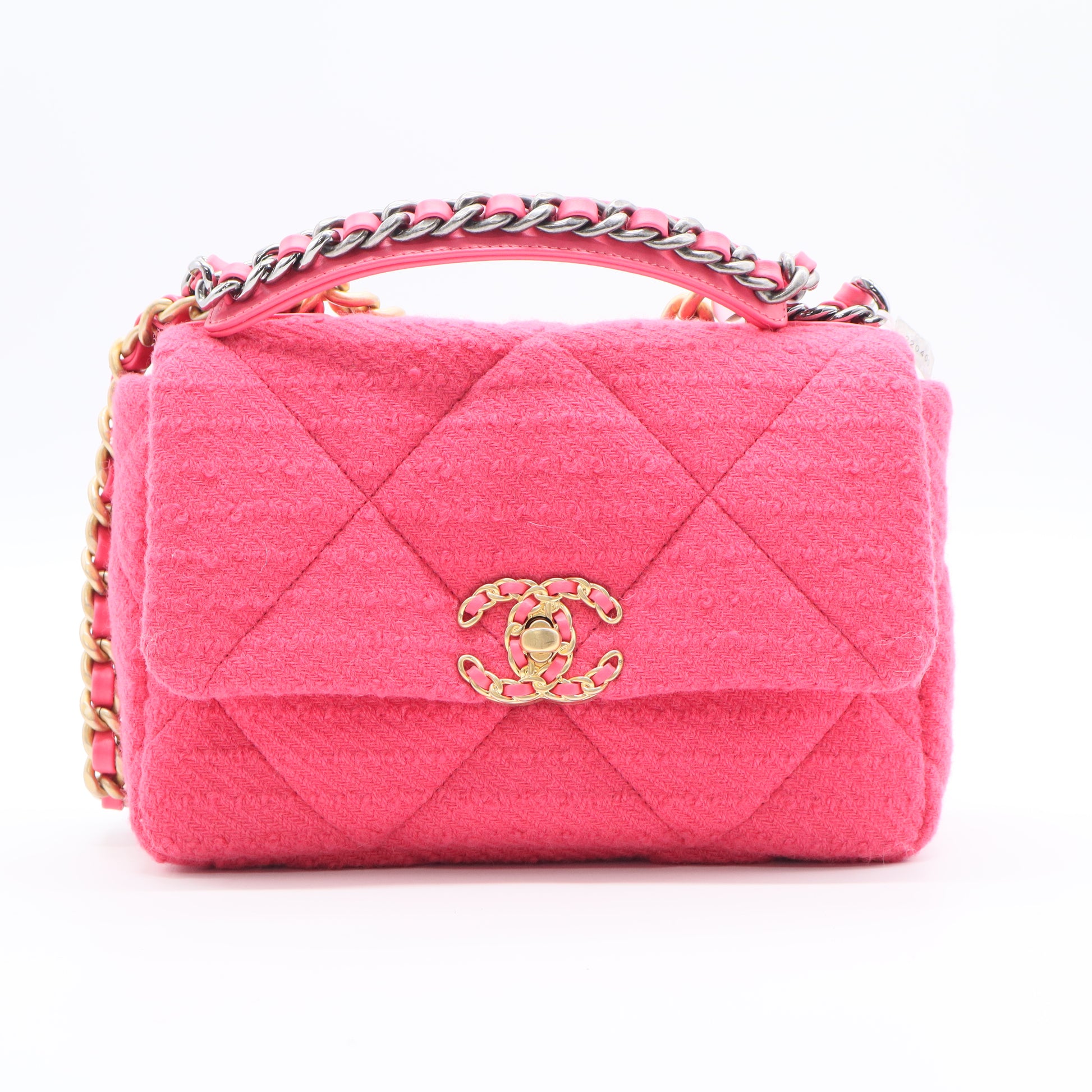 Pink Quilted Tweed Small Chanel 19 Bag