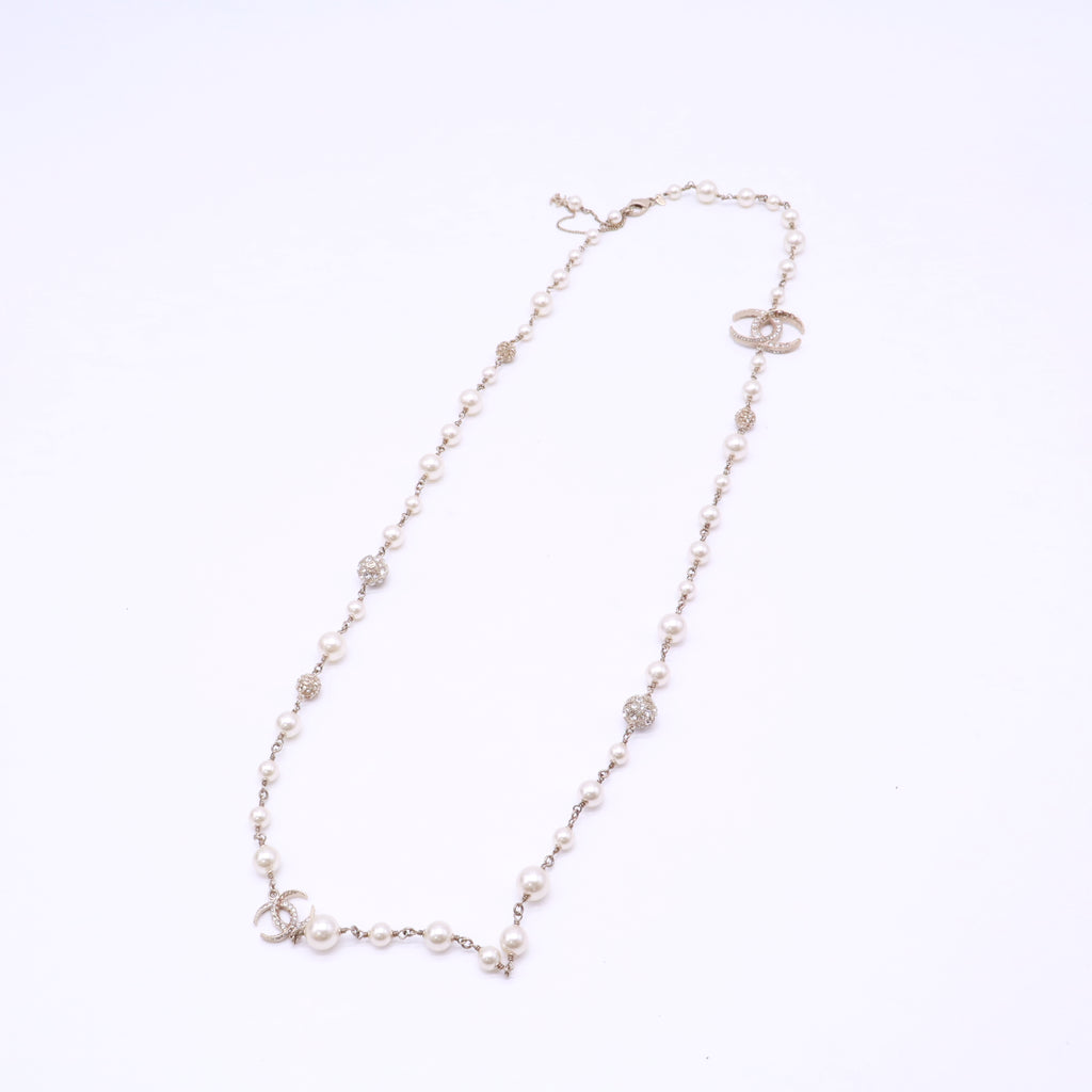 Chanel Crystal CC Strass and Faux Long Sautoir Necklace W22894