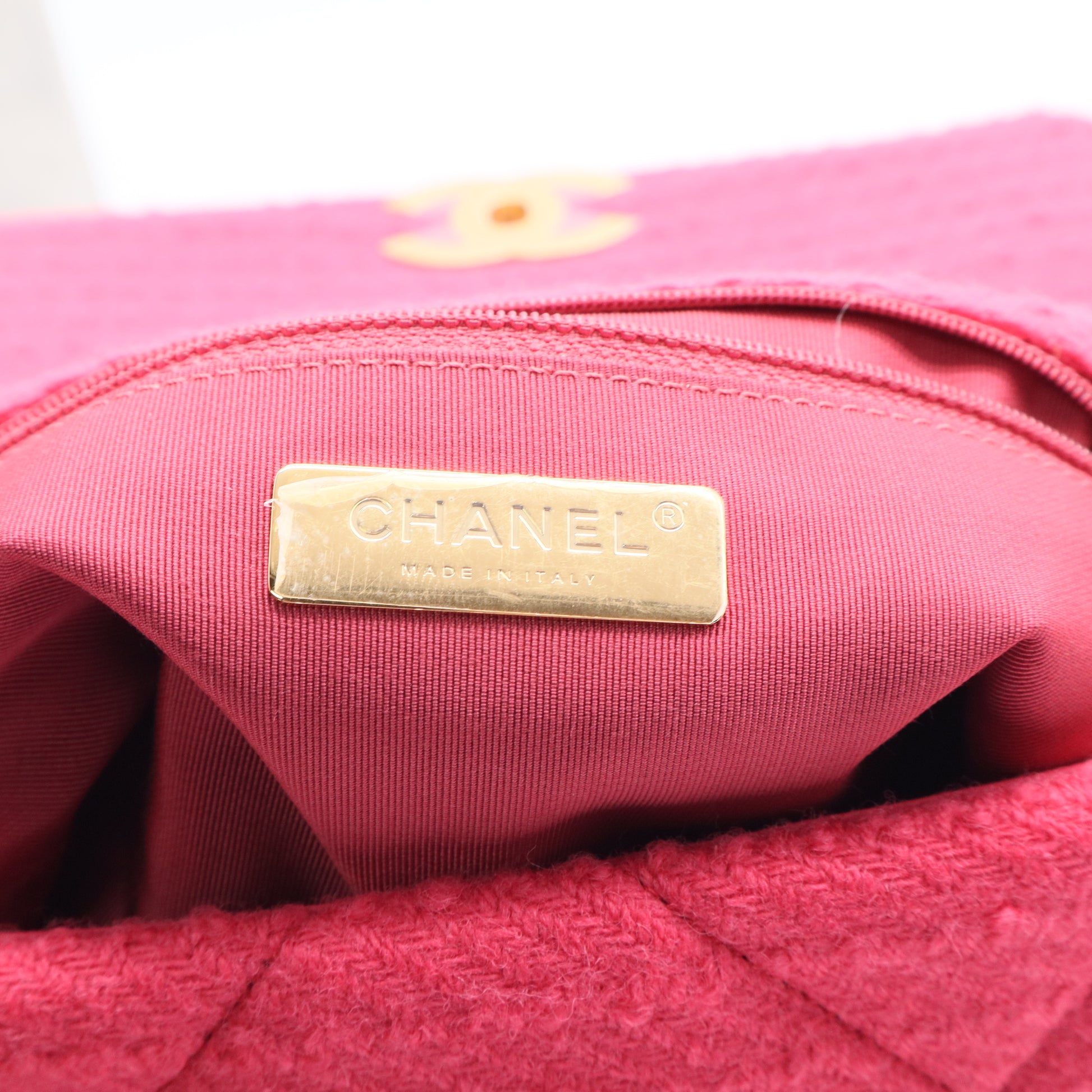 Pink Quilted Tweed Small Chanel 19 Bag