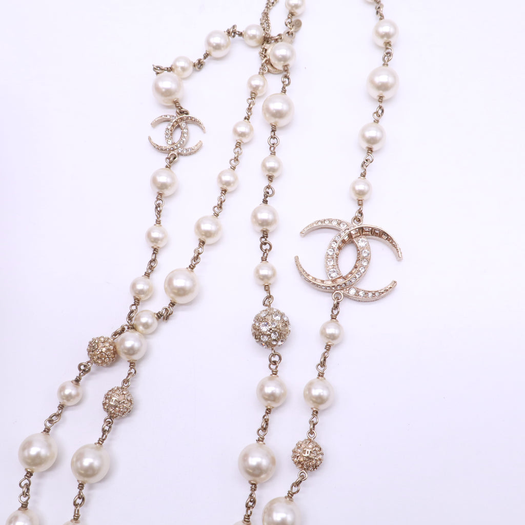 Chanel Crystal CC Strass and Faux Long Sautoir Necklace W22894