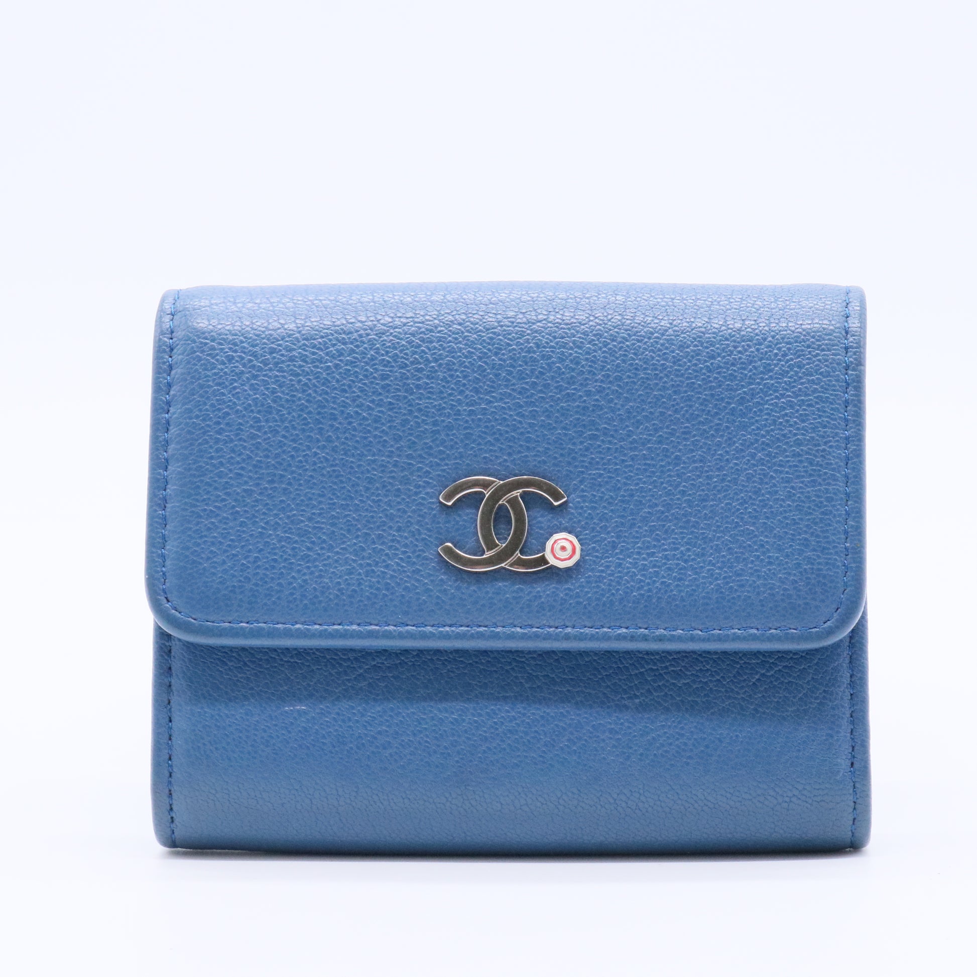 Navy  Leather Clover Compact Wallet