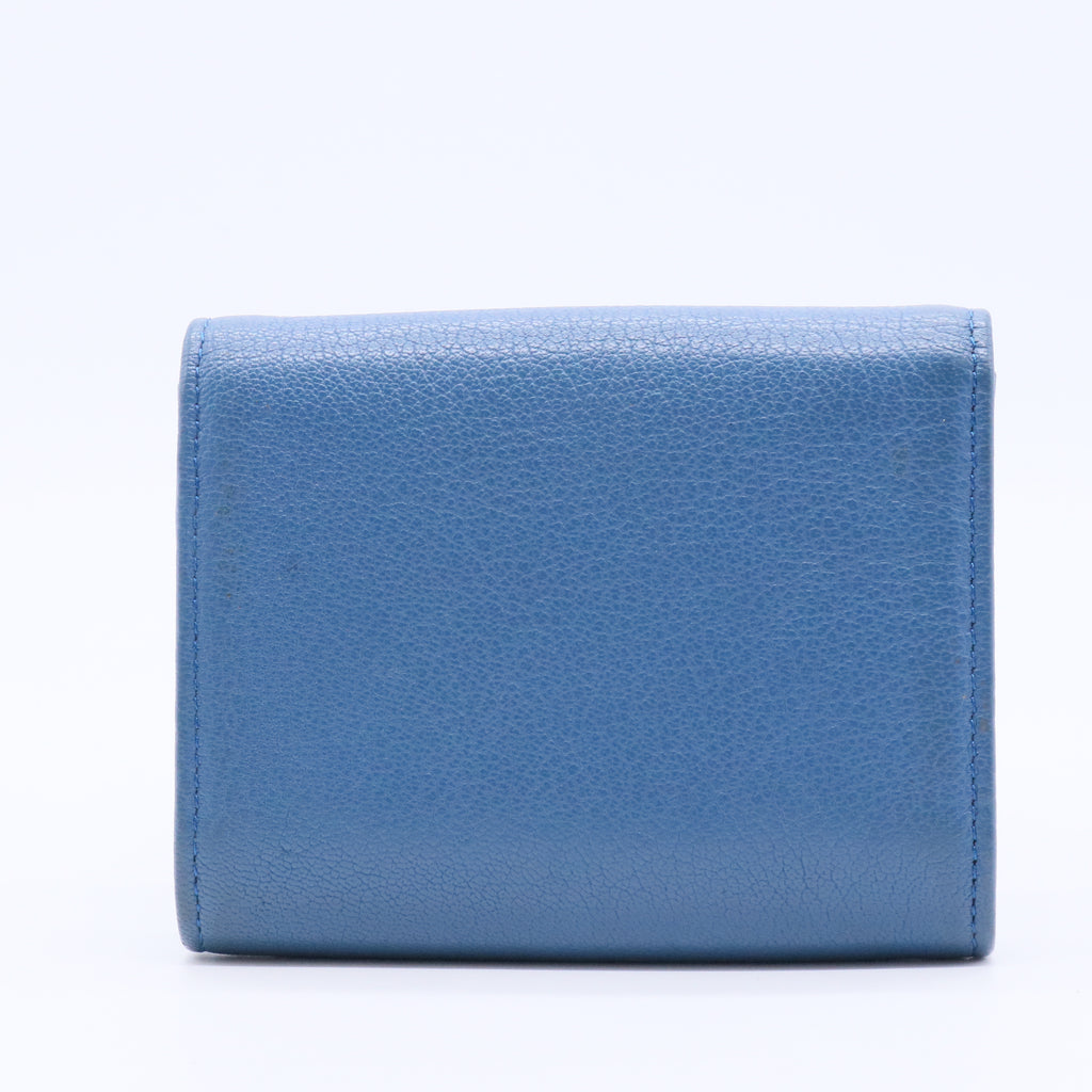 Navy  Leather Clover Compact Wallet
