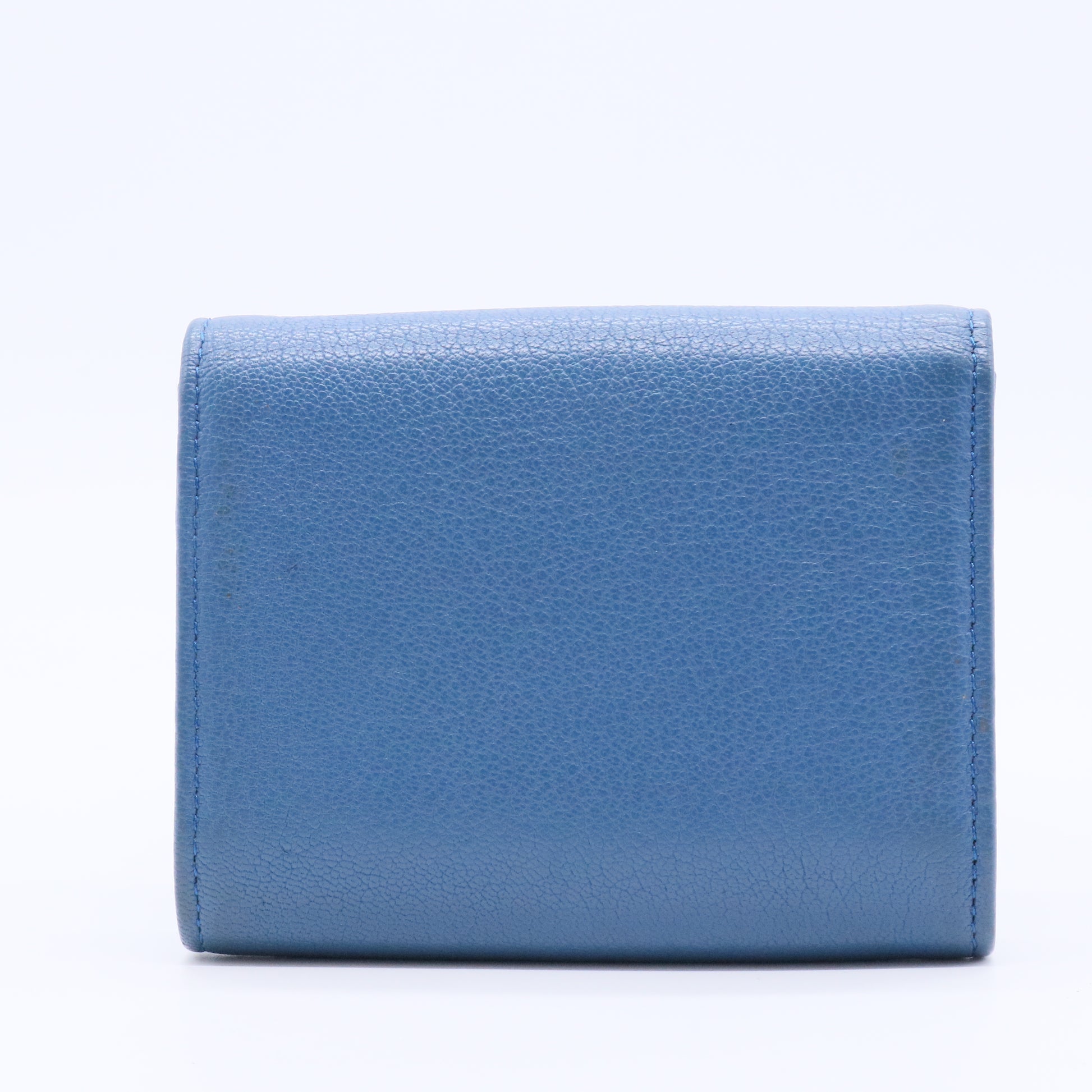 Navy  Leather Clover Compact Wallet