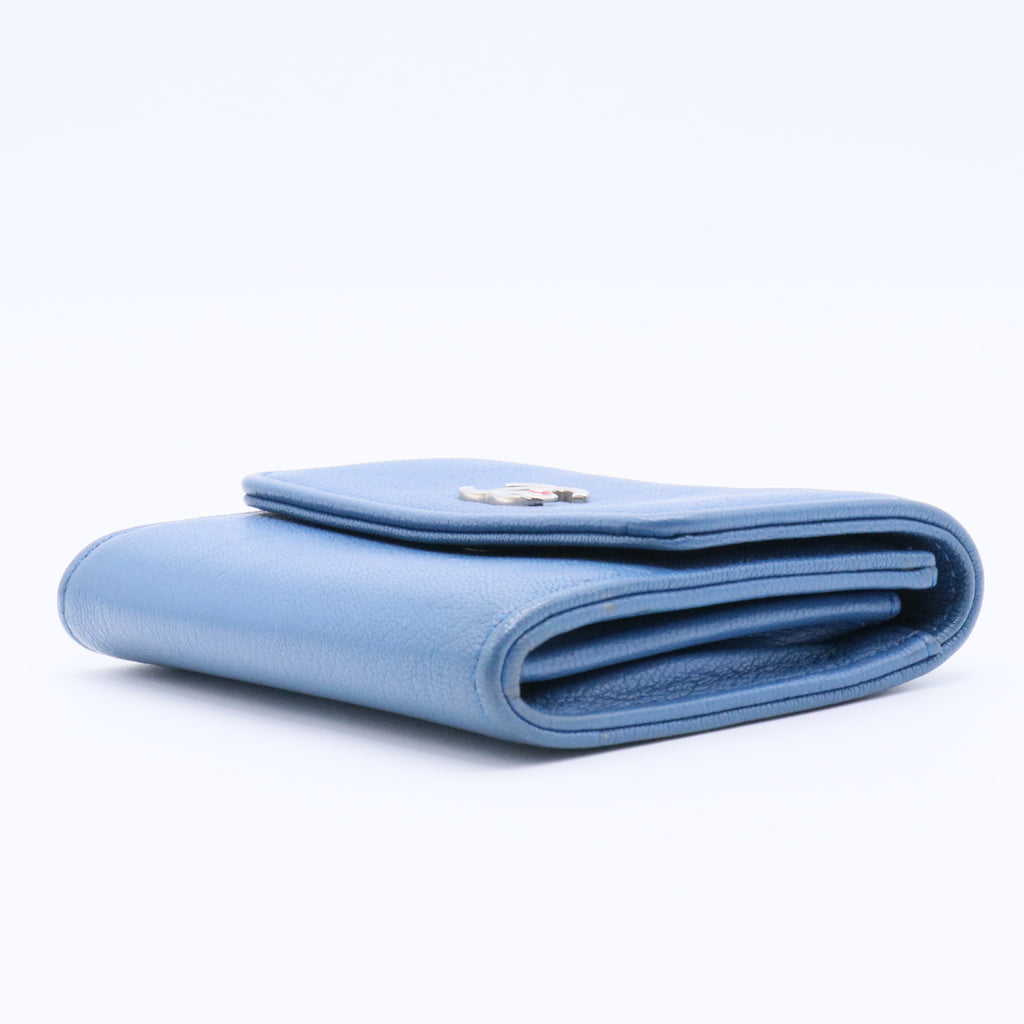 Navy  Leather Clover Compact Wallet