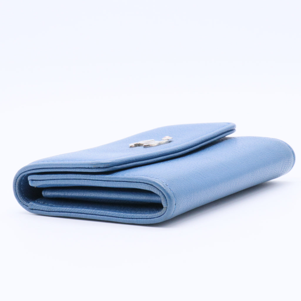 Navy  Leather Clover Compact Wallet