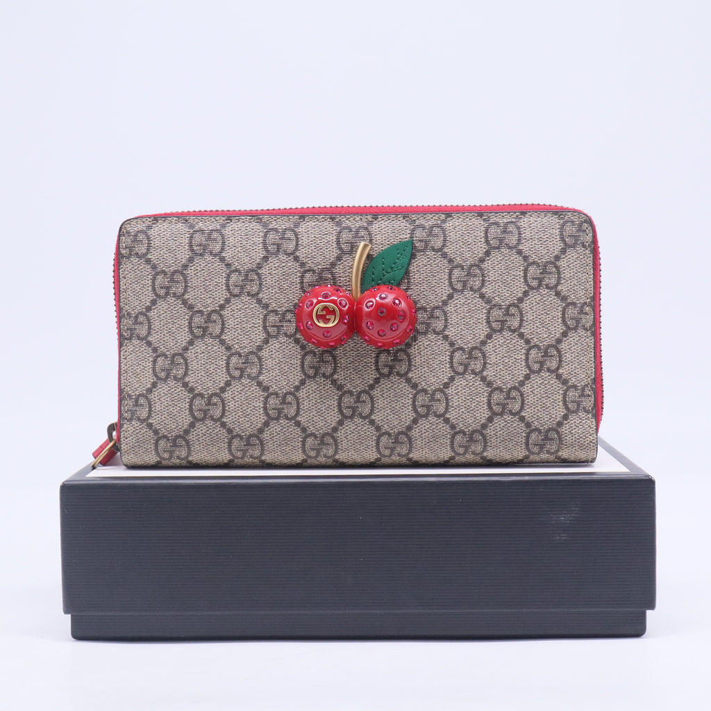 Cherry Canvas Long Zip Around Wallet GG Supreme W20497