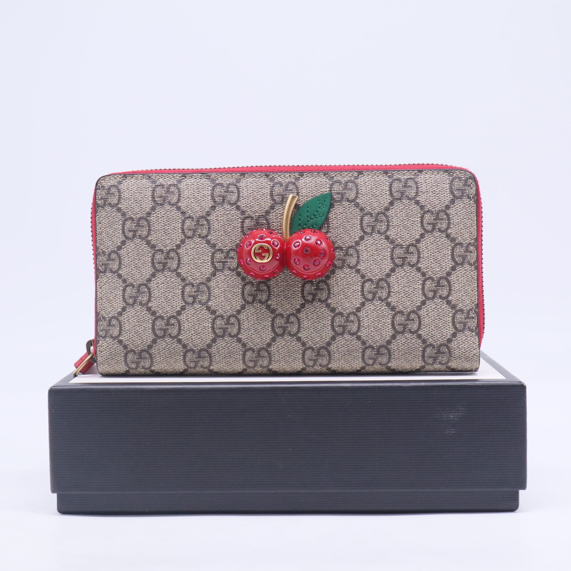 Cherry Canvas Long Zip Around Wallet GG Supreme W20497
