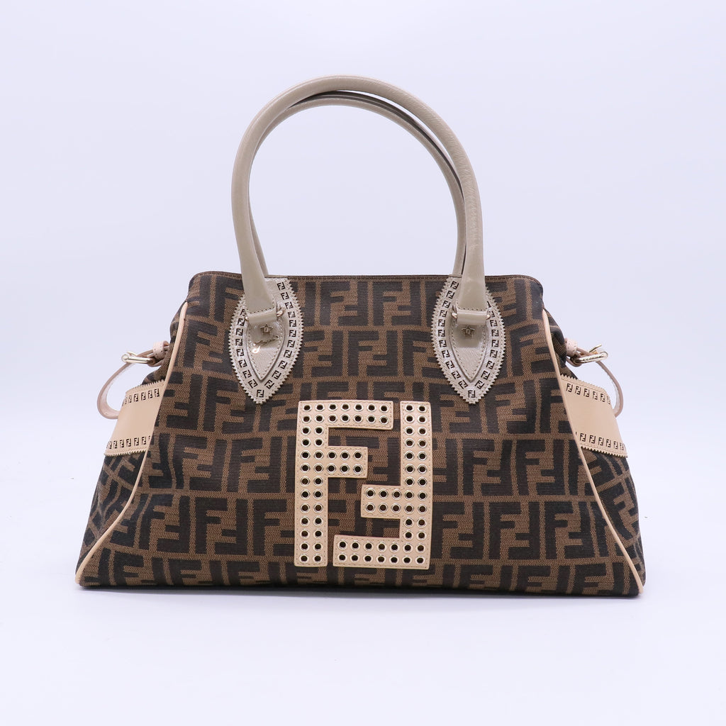 Fendi Tobacco Zucca Grommet Canvas and Nubuck Leather Twins B20685