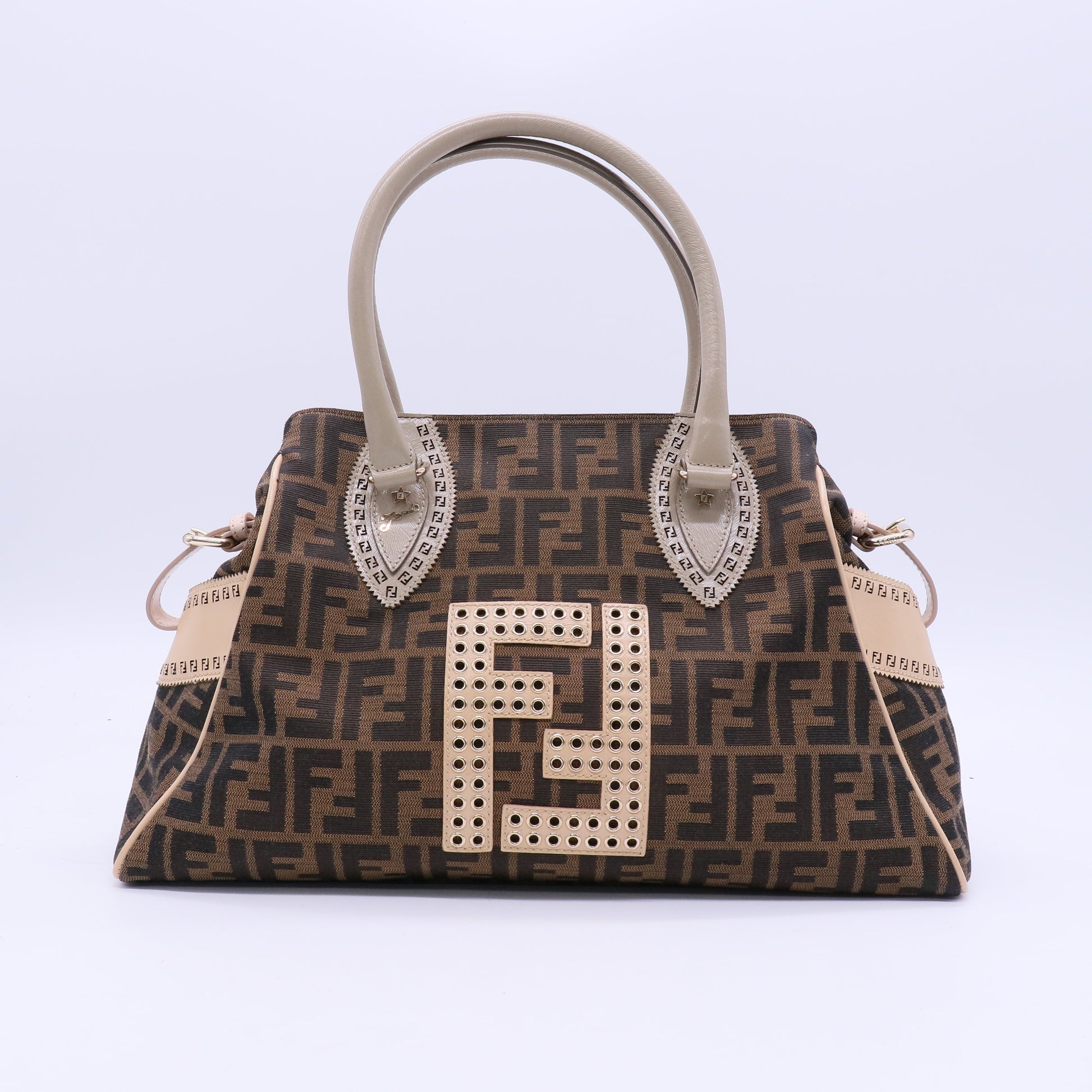 Fendi Tobacco Zucca Grommet Canvas and Nubuck Leather Twins B20685
