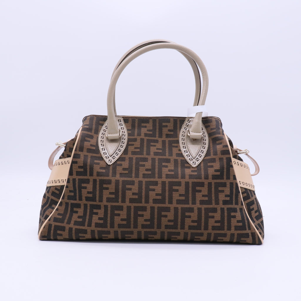 Fendi Tobacco Zucca Grommet Canvas and Nubuck Leather Twins B20685
