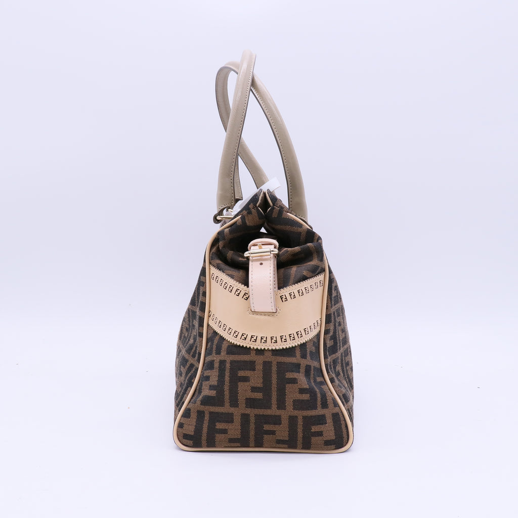 Fendi Tobacco Zucca Grommet Canvas and Nubuck Leather Twins B20685