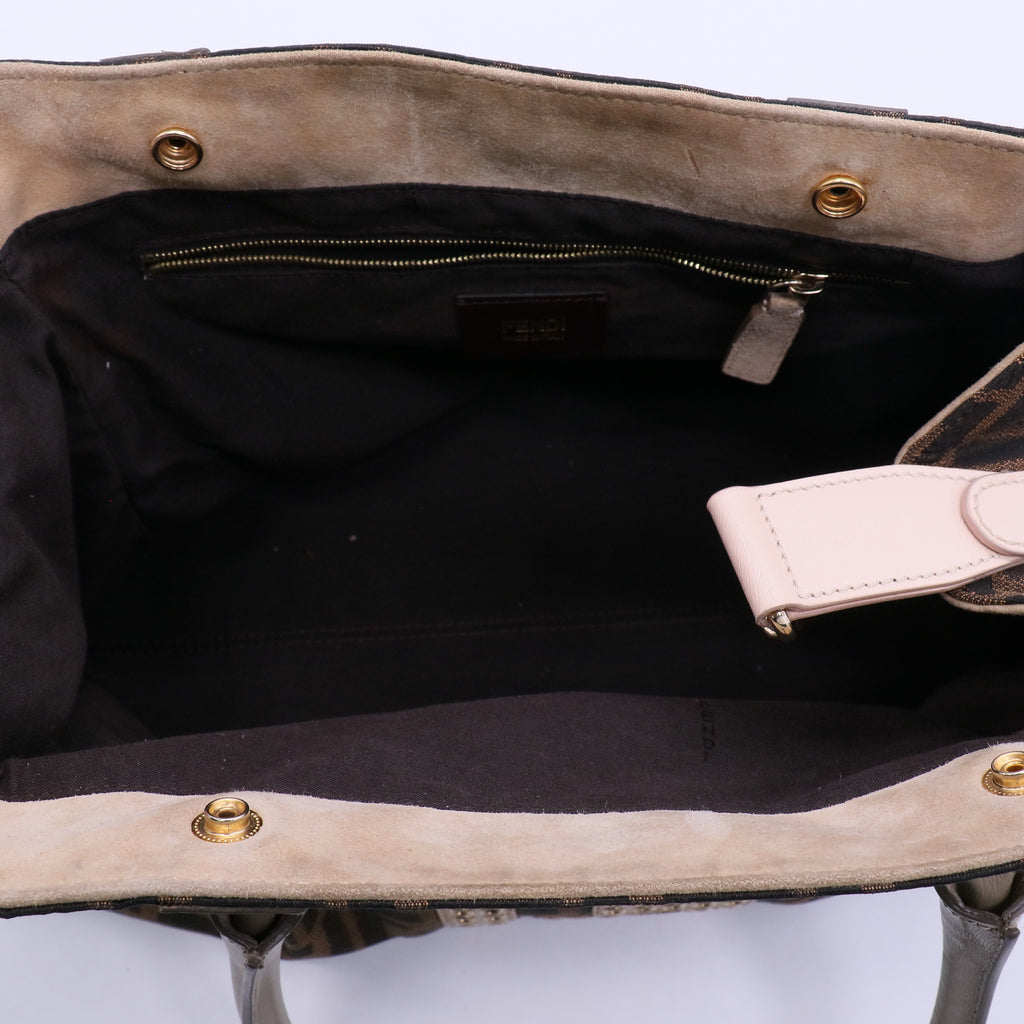 Fendi Tobacco Zucca Grommet Canvas and Nubuck Leather Twins B20685