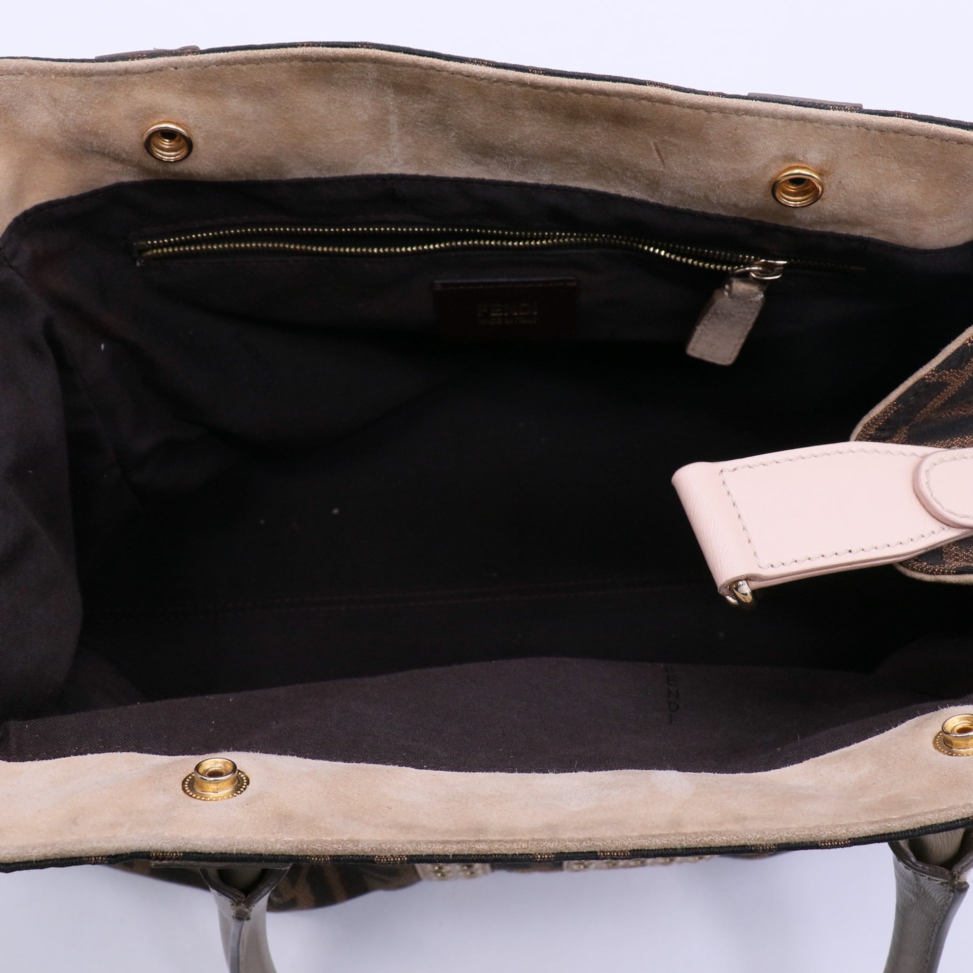 Fendi Tobacco Zucca Grommet Canvas and Nubuck Leather Twins B20685