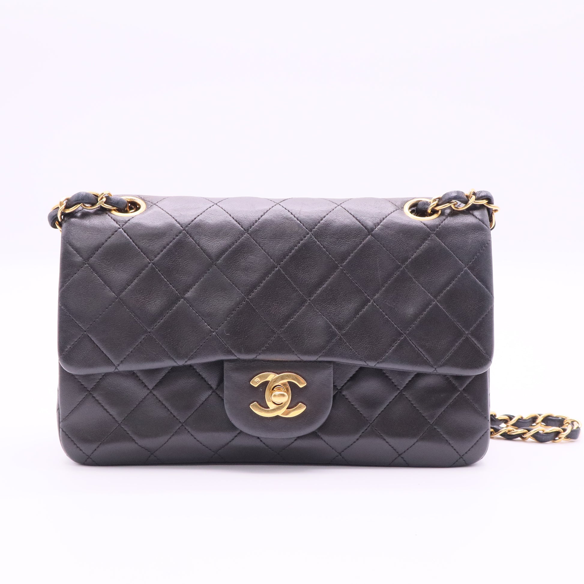 Black Quilted Lambskin Small Classic Double Flap Gold Hardware Twins