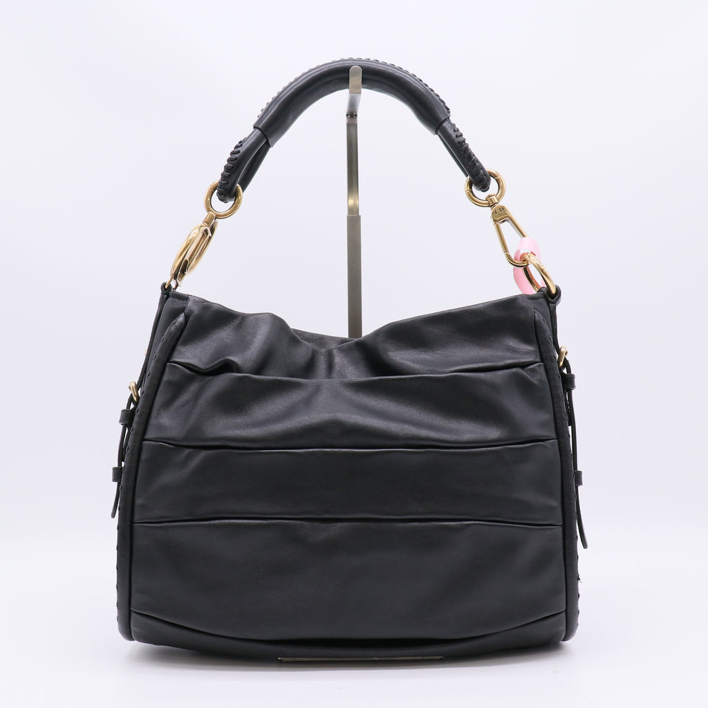 Christian Dior Black Lambskin Pleated Libertine Hobo Bag twins LDJ4821