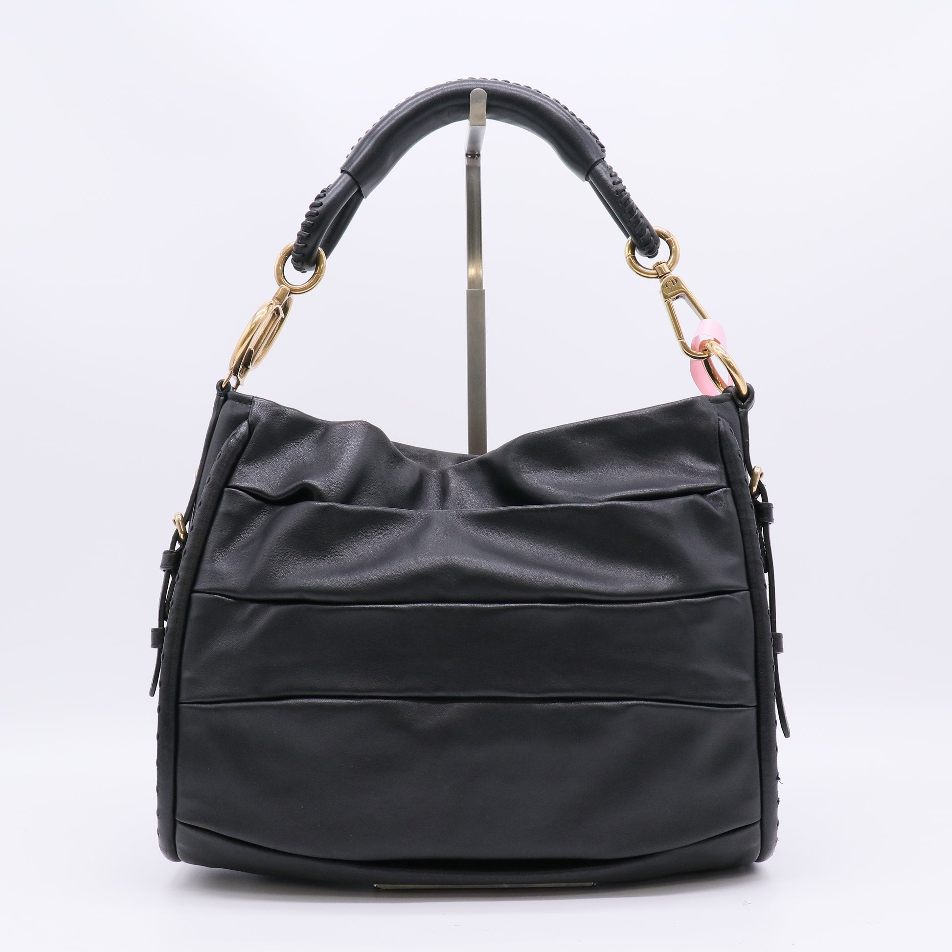 Christian Dior Black Lambskin Pleated Libertine Hobo Bag twins LDJ4821