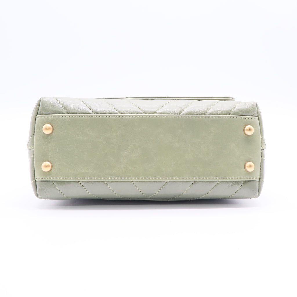 Coco Top Handle Bag Chevron Calfskin (Sage/Celadon Green with Lizard-embossed handle) Small Twins
