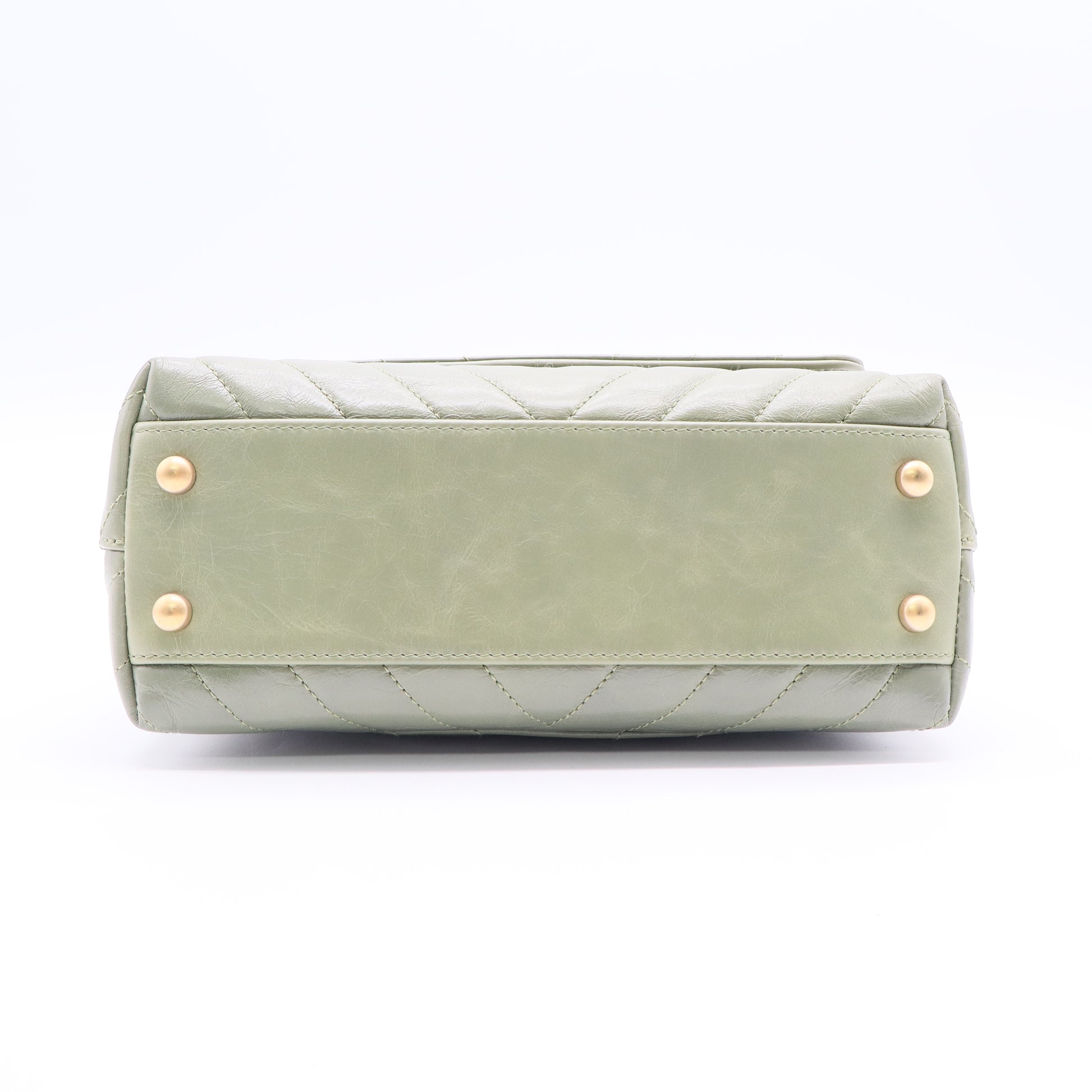 Coco Top Handle Bag Chevron Calfskin (Sage/Celadon Green with Lizard-embossed handle) Small Twins