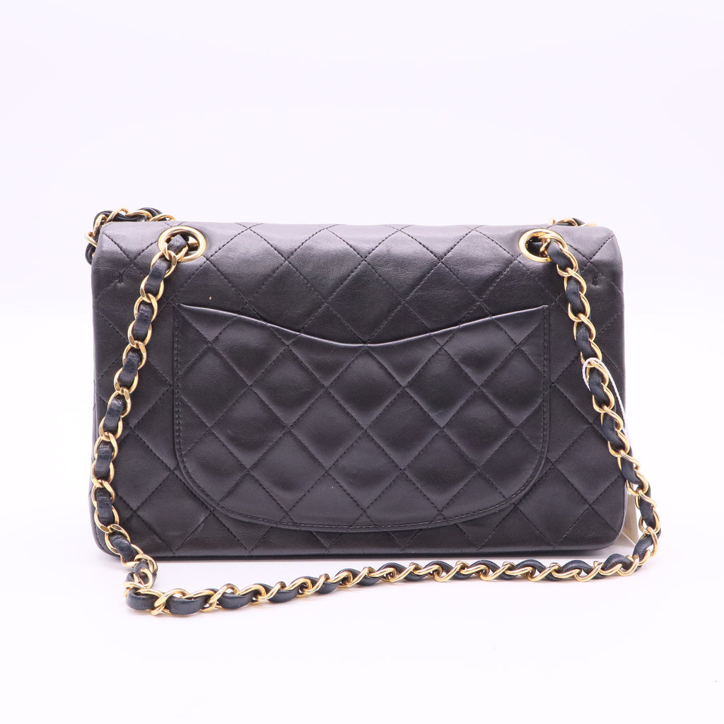 Black Quilted Lambskin Small Classic Double Flap Gold Hardware Twins