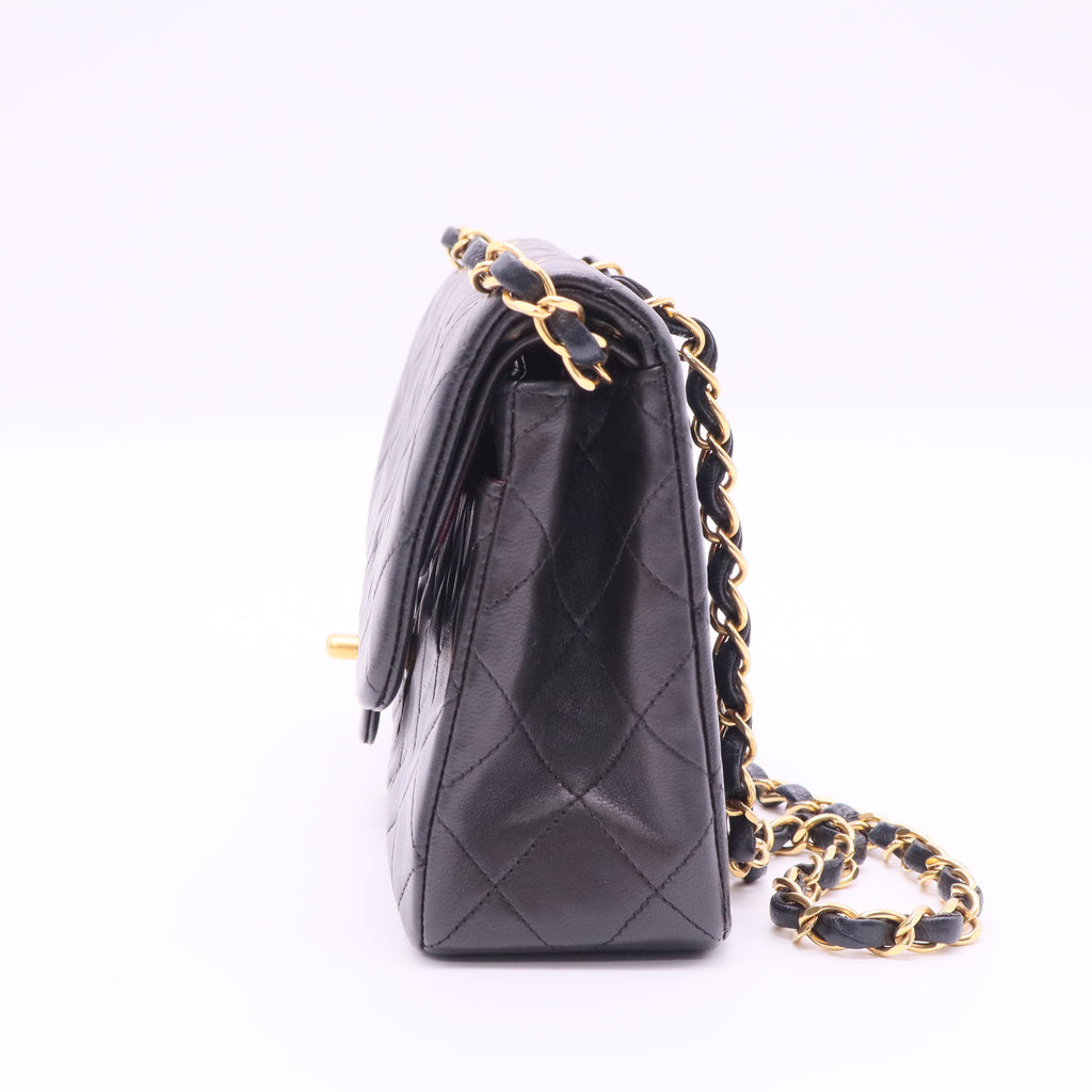 Black Quilted Lambskin Small Classic Double Flap Gold Hardware Twins